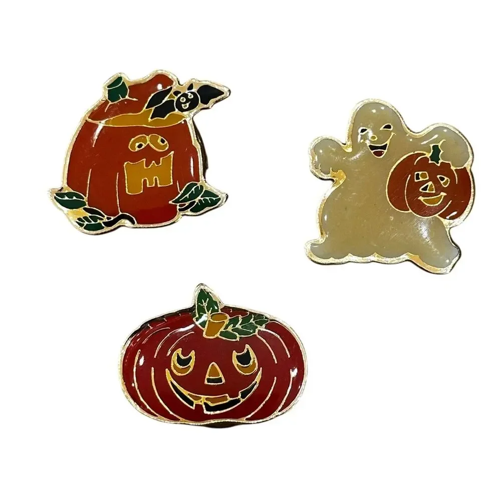 Vintage Halloween Enamel Jack-o’-lantern Ghost Pumpkin Button Covers